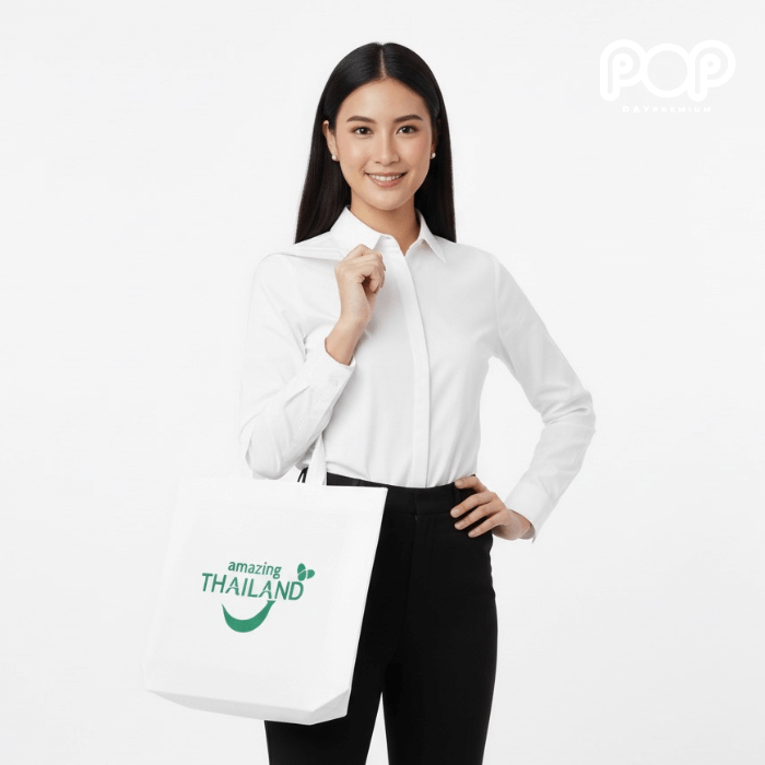 รับผลิตกระเป๋าผ้าดิบสกรีนโลโก้ popday premium
