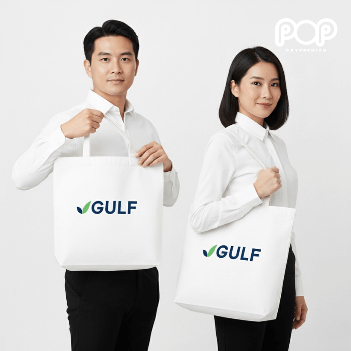 รับผลิตกระเป๋าผ้าดิบสกรีนโลโก้ popday premium