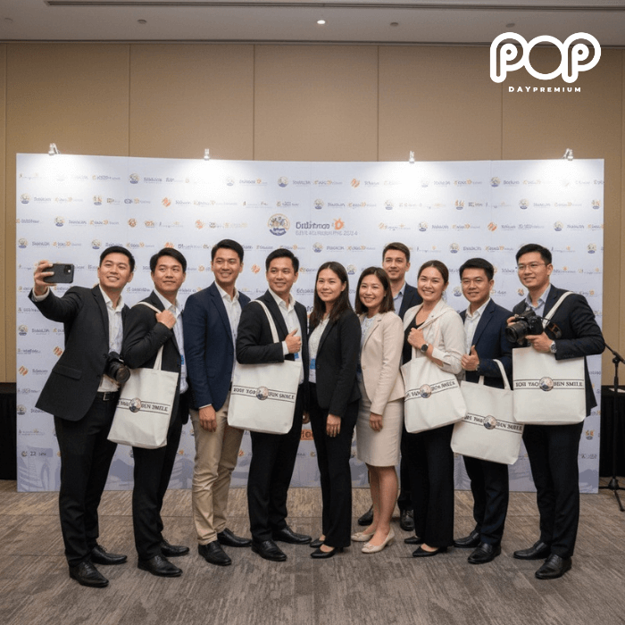 รับผลิตกระเป๋าผ้าดิบสกรีนโลโก้ popday premium